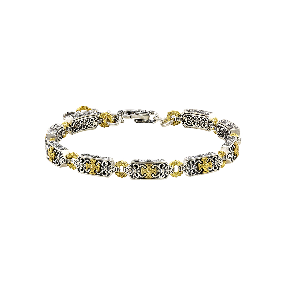 Maltese Crosses and Ornate Details Sterling Silver Nine Links Bracelet B151-2