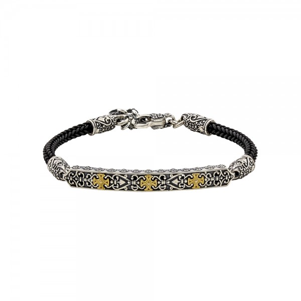 Silver Maltese Crosses Bracelet with Rubber Braided Cord and Ornate Silver Embellishments B151-4