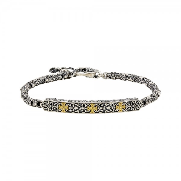 Sterling Silver Narrow Bracelet with Maltese Crosses and Ornate Details B151-7