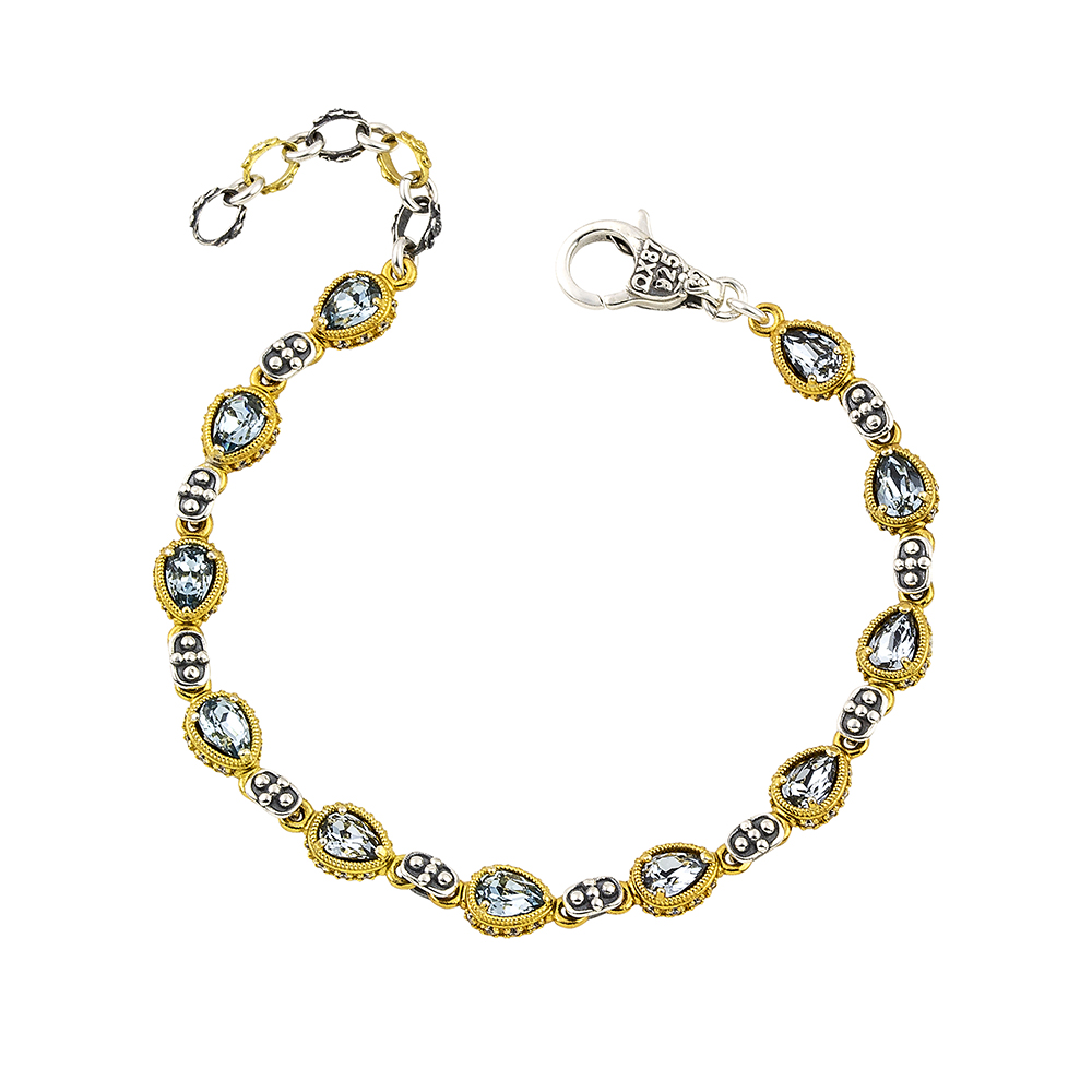 Link Bracelet with Pear Shaped Swarovski Crystals and Zircon B155-2 