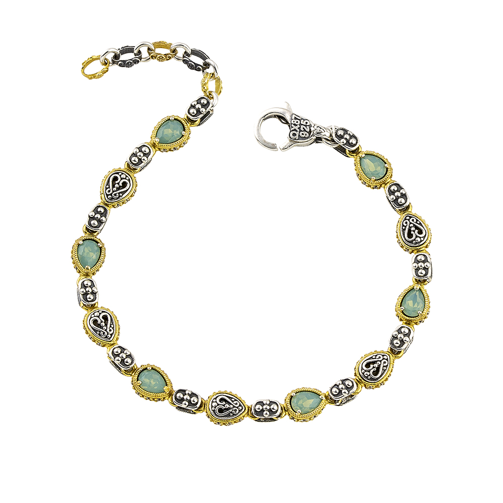 Link Bracelet with Pear Shaped Swarovski Crystals and Zircon B155