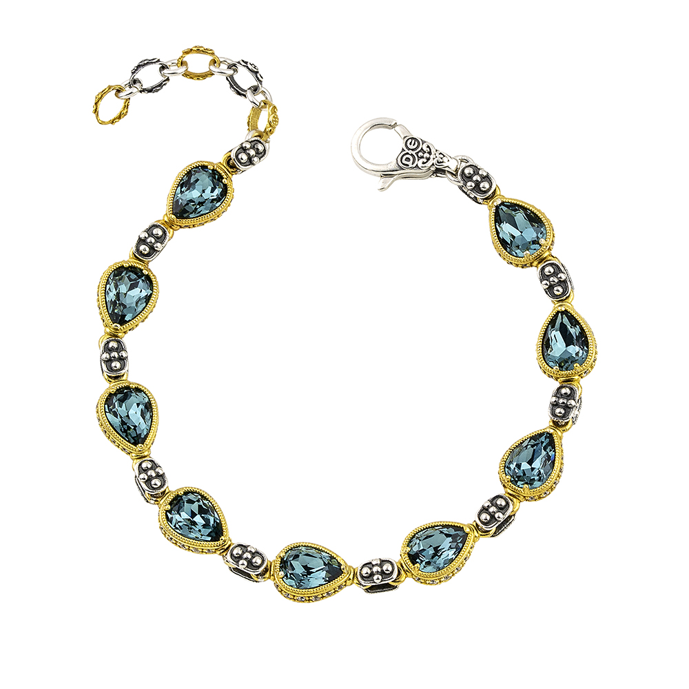 Link Bracelet with Teardrop Shape Swarovski Crystals and Zircon B156-1