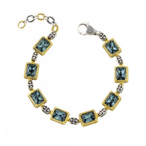 Link Bracelet With Rectangular Swarovski Crystals And Small Silver Links B157-1