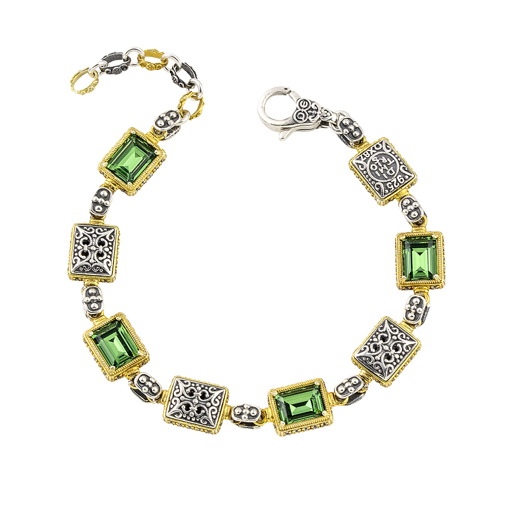 Reversible Link Bracelet With Altarnating Rectangular Swarovski Crystals And Ornate Silver Links B157