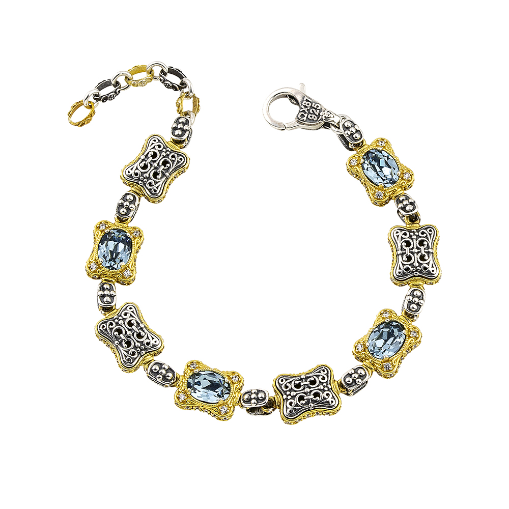 Reversible Link Bracelet with Alternating Oval Swarovski Crystals and Ornate Silver Links B159
