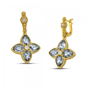 Floral Drop Earrings With Teardrop Shape Swarovski Crystals and ZirconS156 