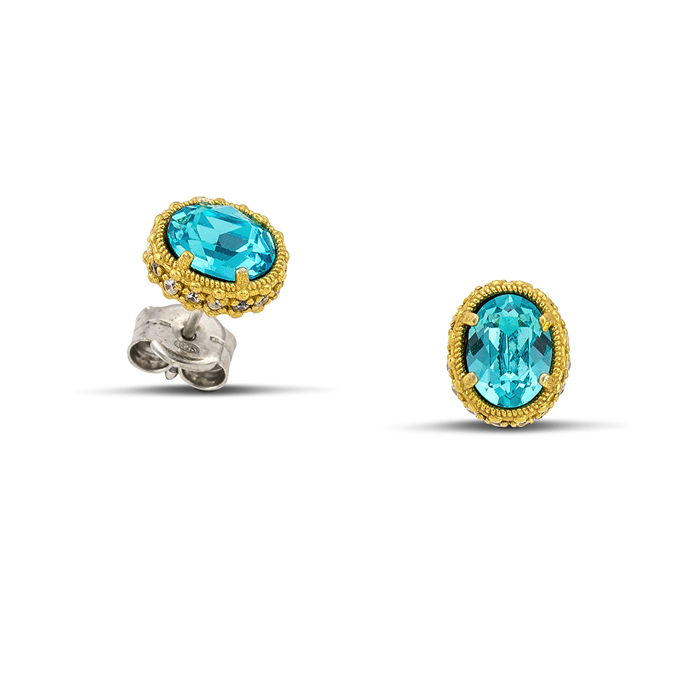 Stud Earrings with Oval Swarovski Crystals and Zircon S162