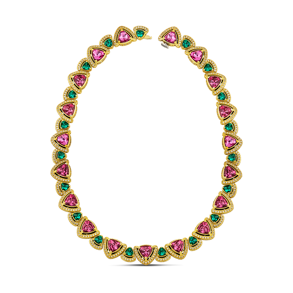 Multicolor Triangular Cat Eye Gemstones Choker Necklace K165