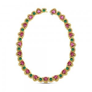 Multicolor Triangular Cat Eye Gemstones Choker Necklace K165