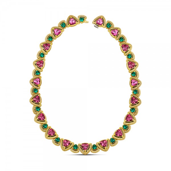 Multicolor Triangular Cat Eye Gemstones Choker Necklace K165