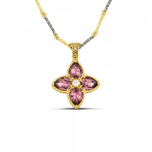 Floral Pendant Necklace with Teardrop Shape Swarovski Crystals and ZirconM156 