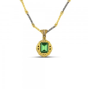 Rectangular Swarovski Crystal in Gold Bezel and Zircon Pendant Necklace M158
