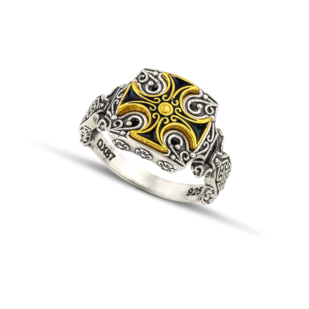 Maltese Cross Sterling Silver Large Ring with Ornate Details D151
