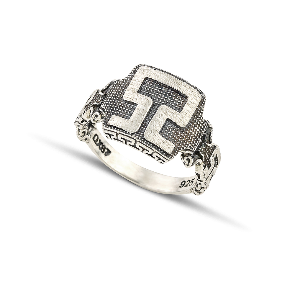 Sterling Silver Wide Band Ring with Meander Motifs D152