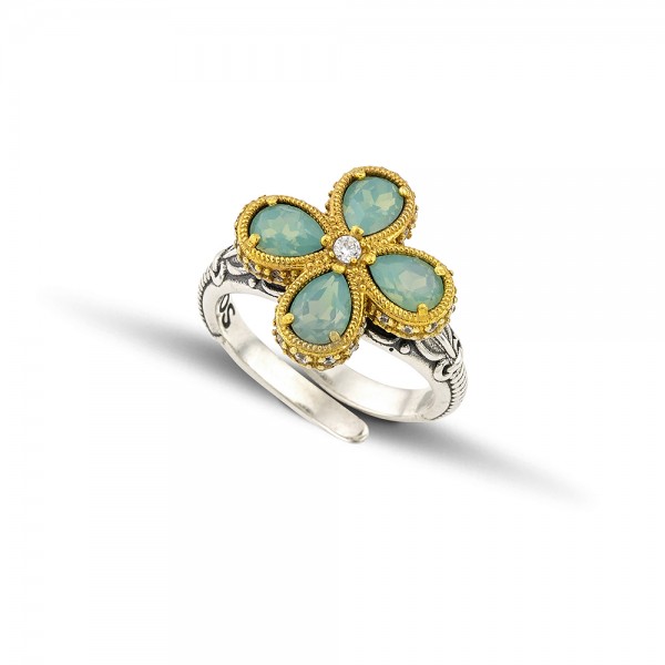 Floral Cocktail Ring with Pear Shaped Swarovski Crystals and Zircon D155 Floral Cocktail Ring with Pear Shaped Swarovski Crystals and Zircon D155