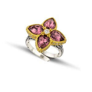 Floral Cocktail Ring with Teardrop Shape Swarovski Crystals and Zircon D156