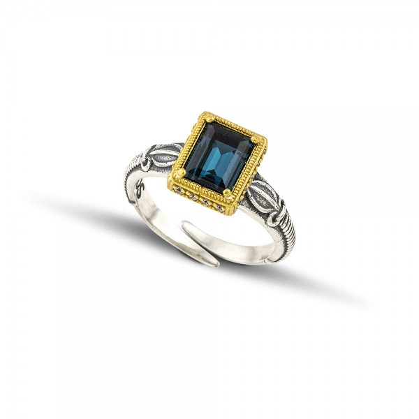 Single Stone Ring With Rectangular Swarovski Crystal And Zircon D157