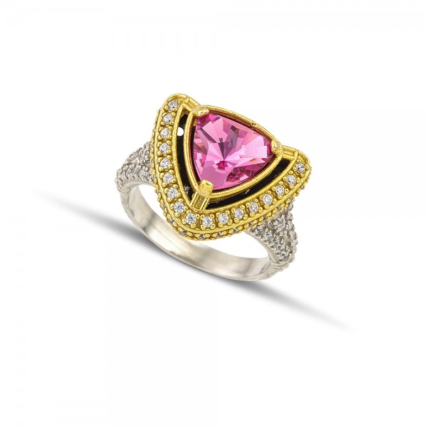 Single Stone Triangular Cat Eye Cocktail Ring with Zircon D165 Single Stone Triangular Cat Eye Cocktail Ring with Zircon D165