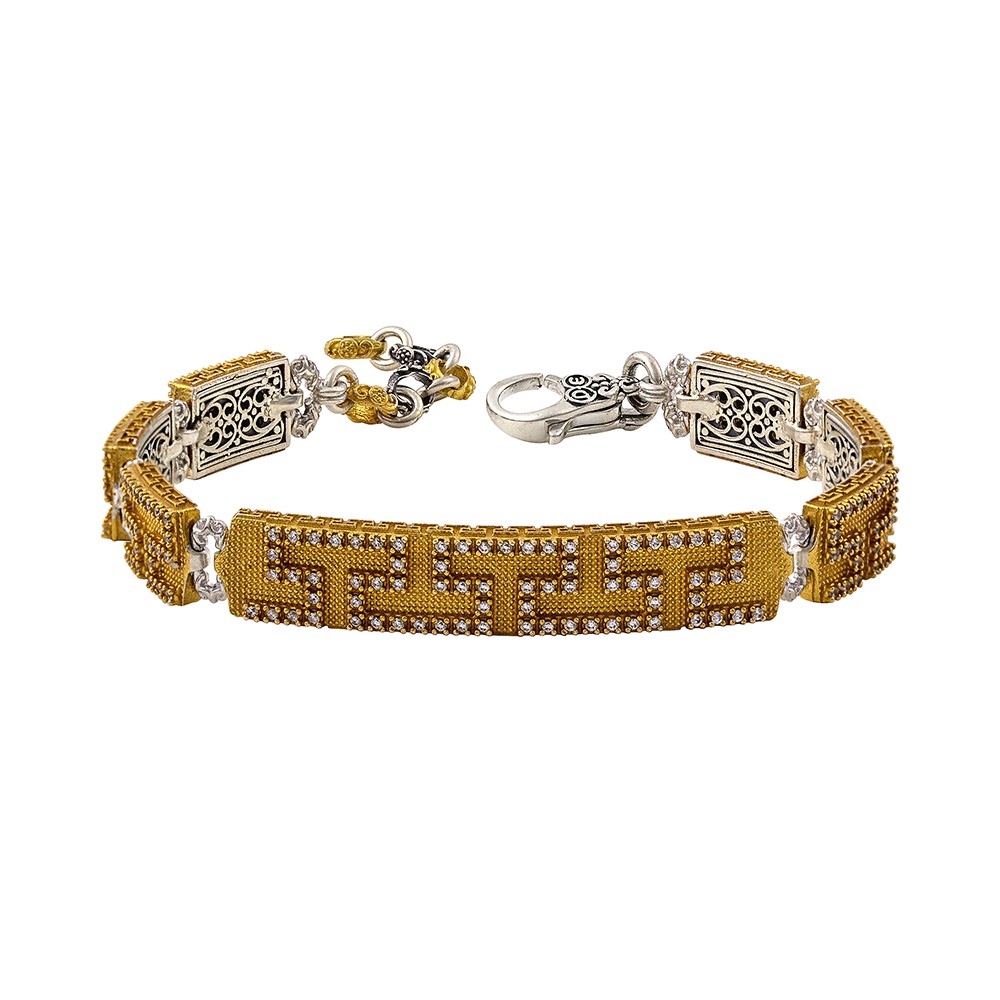 Sterling Silver Gold Plated Bracelet with Zircon in the shape of a Meander B181