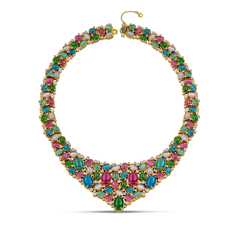 Sterling Silver Necklace with Cat Eye Stones K183