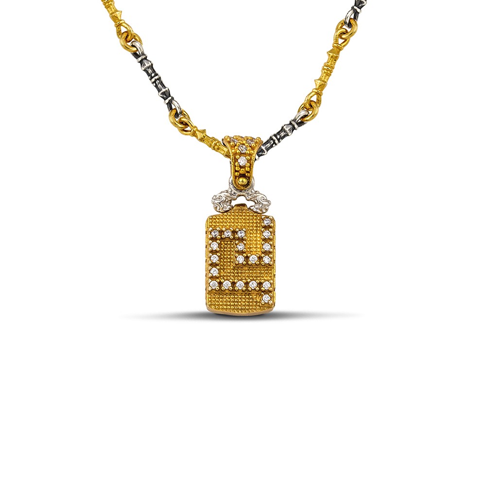 Sterling Silver Gold Plated Pendant with Zircon in the shape of a Meander M181