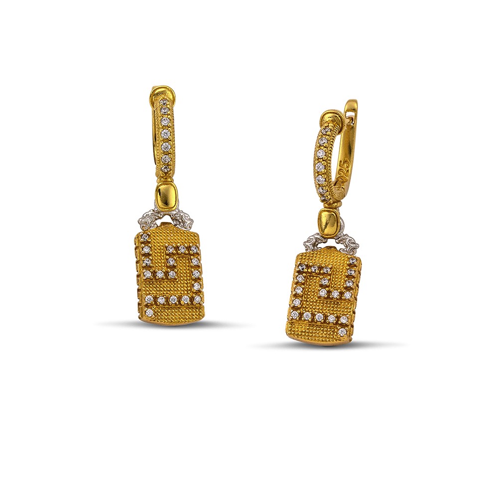 Sterling Silver Gold Plated Drop Earrings in the shape of a Meander S181