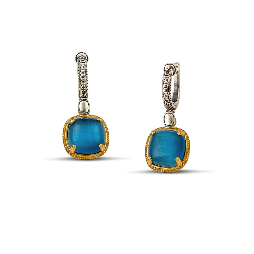 Drop Sterling Silver Earrings with Cat Eye Stones S182-1