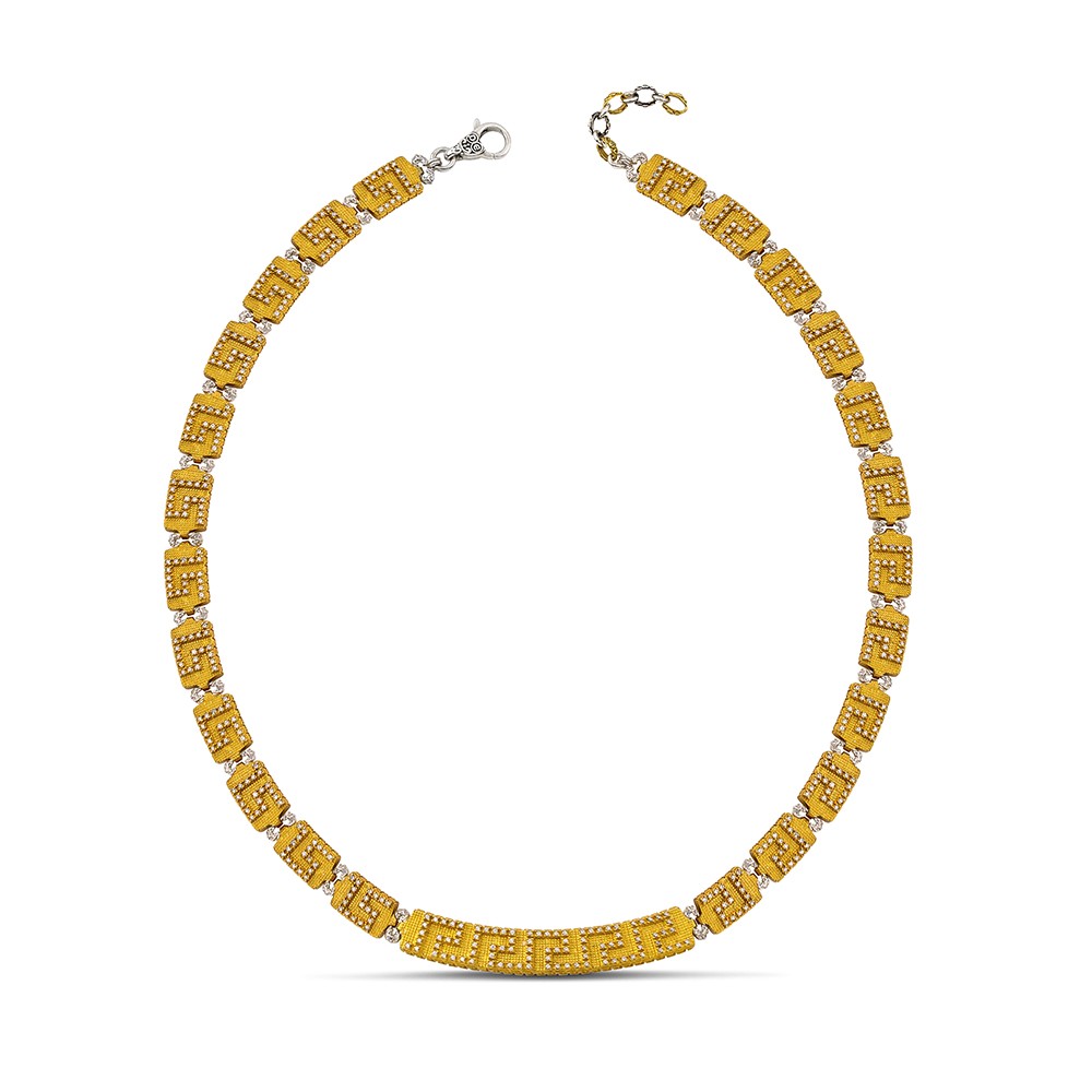 Gold Plated Sterling Silver Necklace decorated with Zircon in the shape of a Meander K181