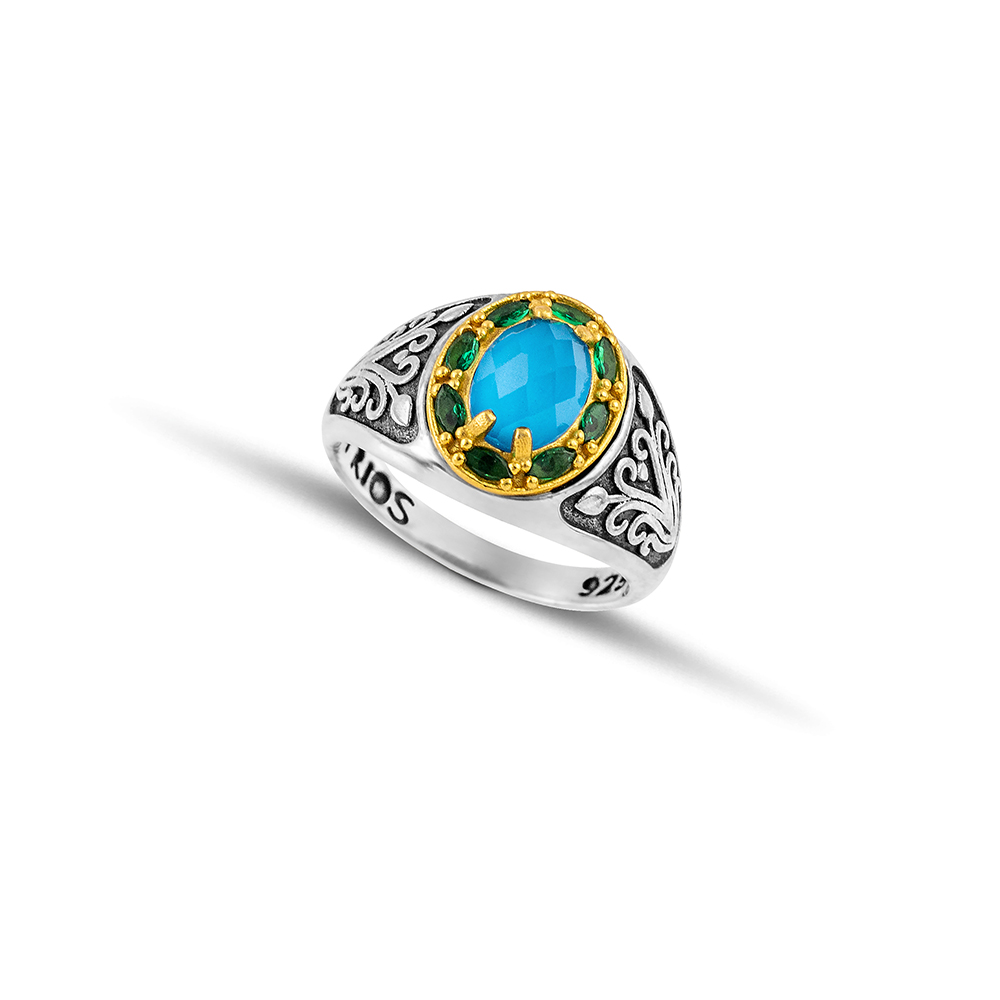 Sterling Silver Ring with Semiprecious Stones D203HM