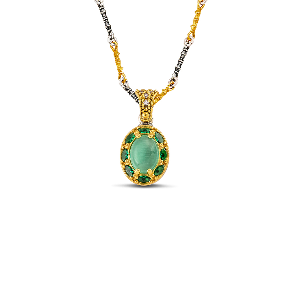 Sterling Silver Pendant with Cat Eye Stones M203 Without Chain