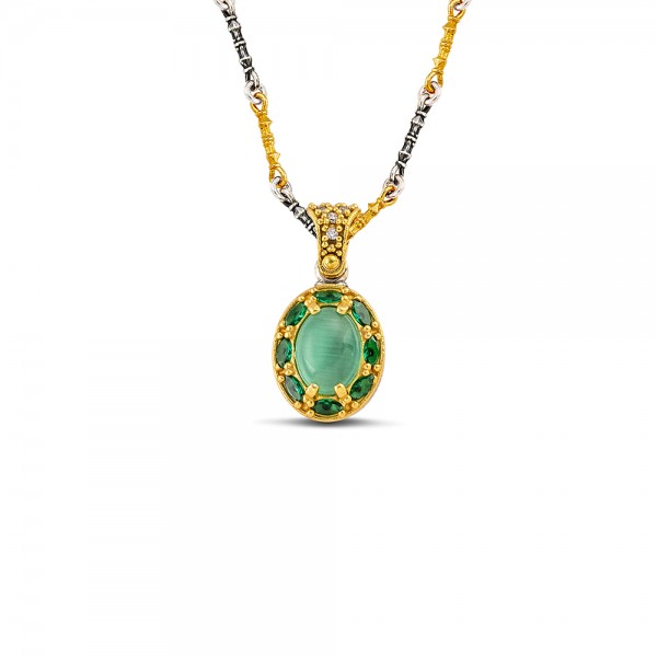 Sterling Silver Pendant with Cat Eye Stones M203 