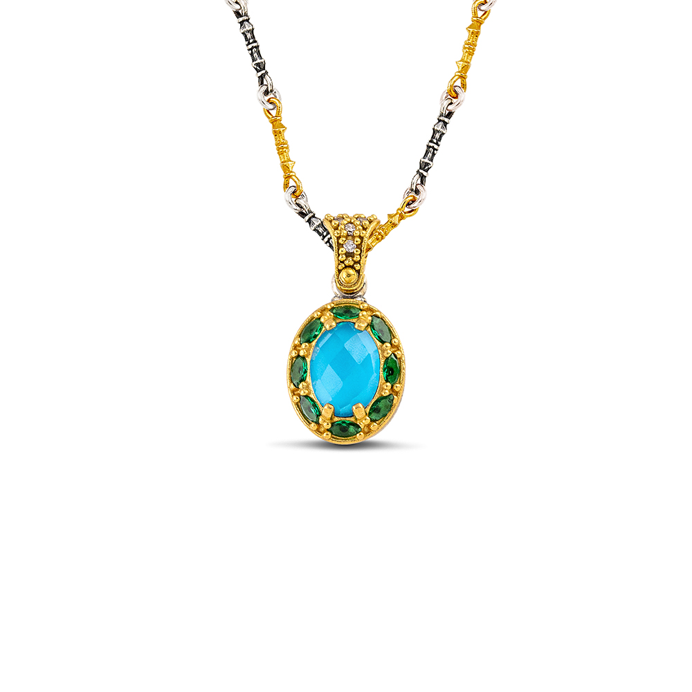 Sterling Silver Pendant with Semiprecious Stones M203HM Without Chain