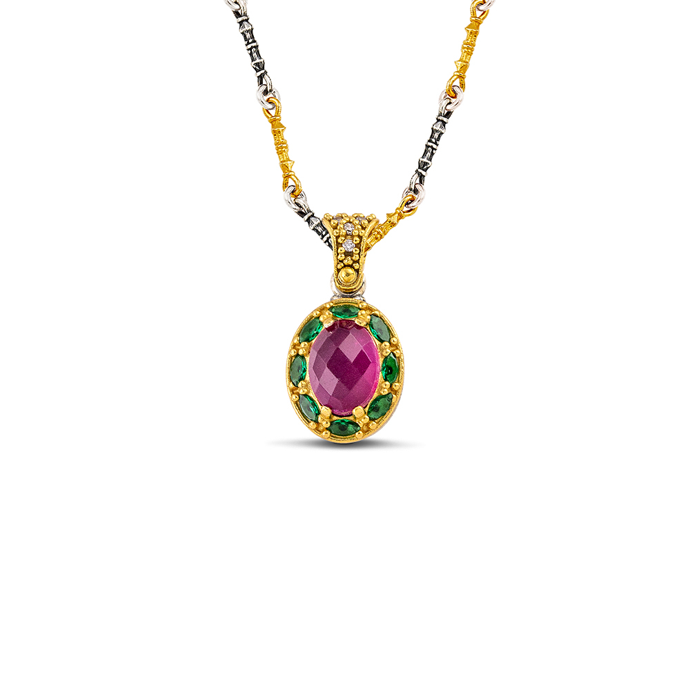 Sterling Silver Pendant with Semiprecious Stones M203HM Without Chain