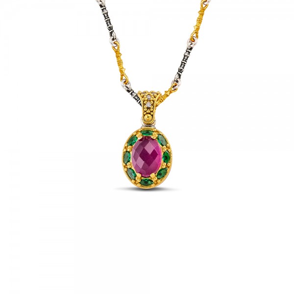 Sterling Silver Pendant with Semiprecious Stones M203HM 