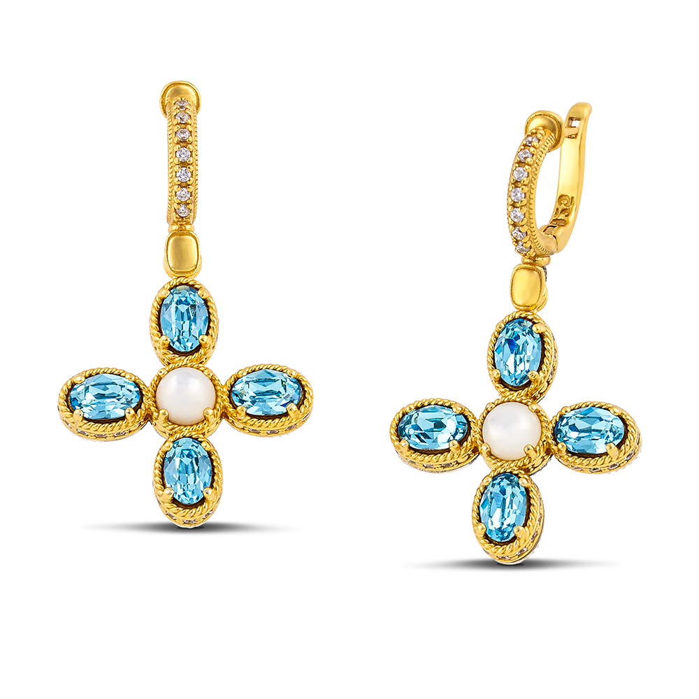 Sterling Silver Gold Plated Cross Earrings S209OV3