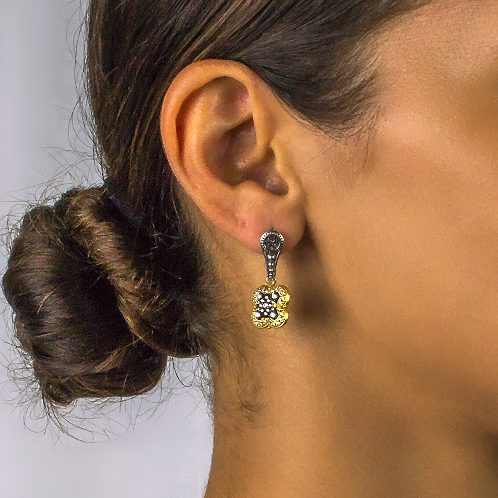 Sterling Silver Reversible Earrings with Zircon Stones S091