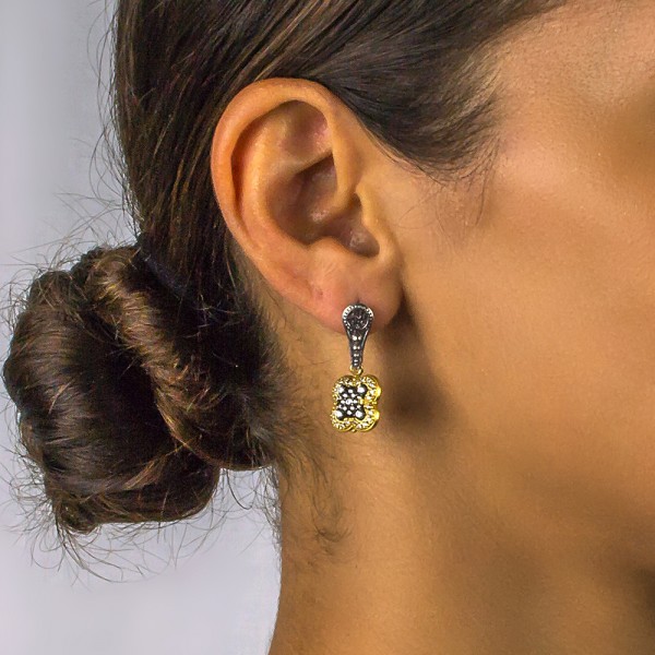 Sterling Silver Reversible Earrings with Zircon Stones S091