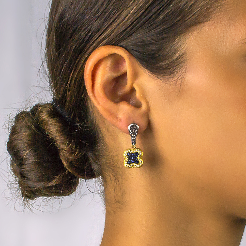 Sterling Silver Reversible Earrings with Zircon Stones S091