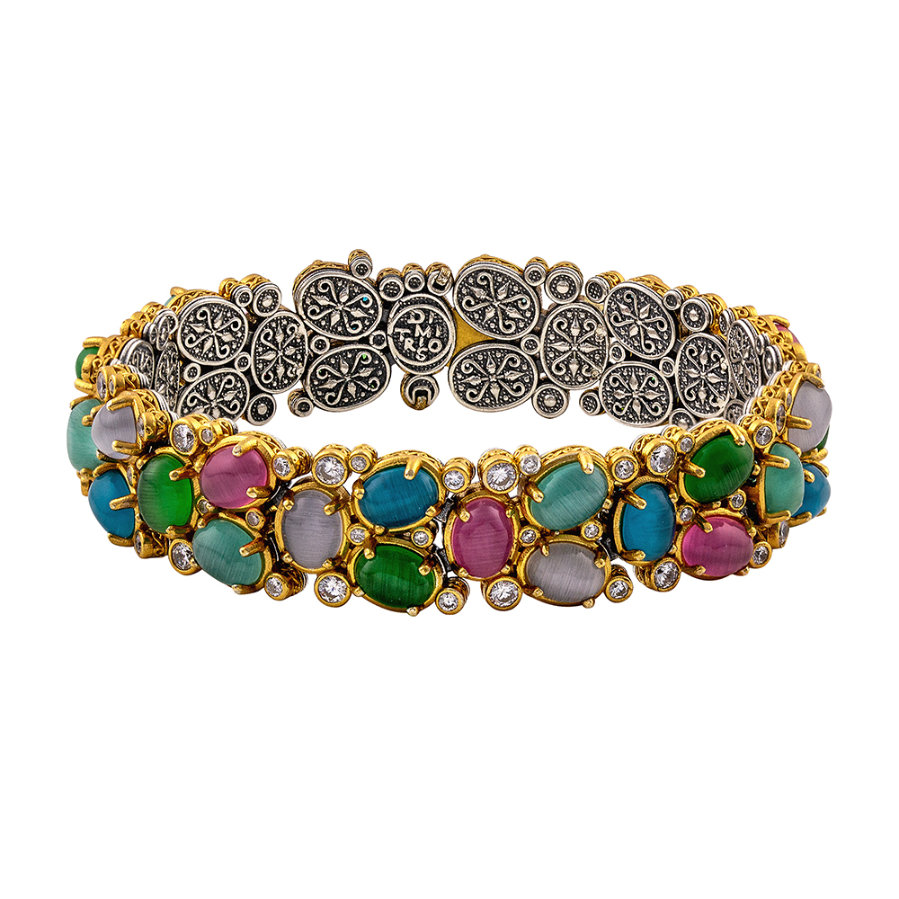 Sterling Silver Bracelet with Cat Eye Stones B183-1