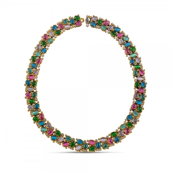 Sterling Silver Necklace with Cat Eye Stones K183-1