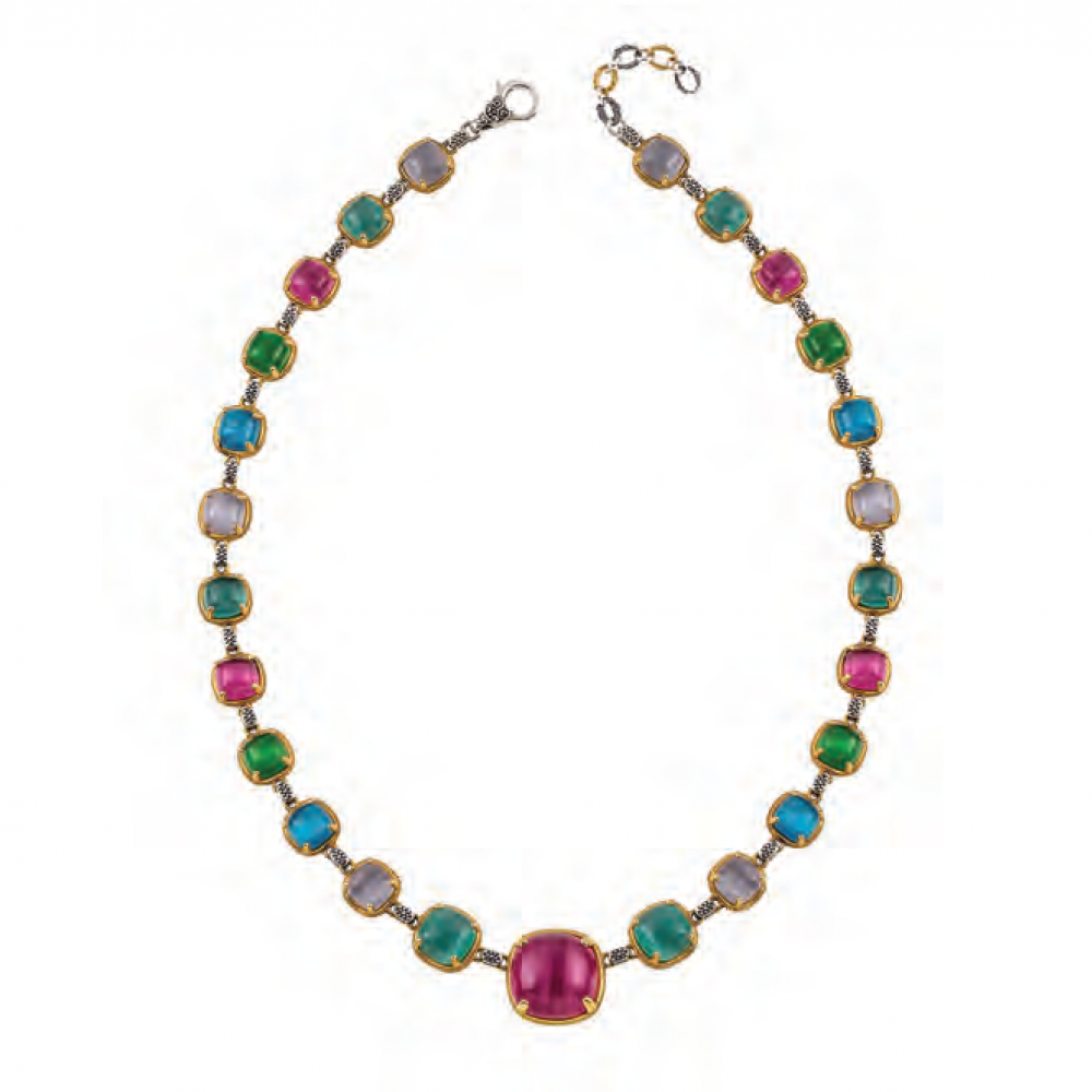 Sterling Silver Necklace with Cat Eye Stones K182