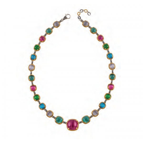 Sterling Silver Necklace with Cat Eye Stones K182