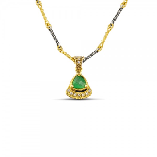 Triangular Cat Eye Pendant Necklace with Two-Tone M165-1 Without Chain Triangular Cat Eye Pendant Necklace with Two-Tone M165-1 Without Chain