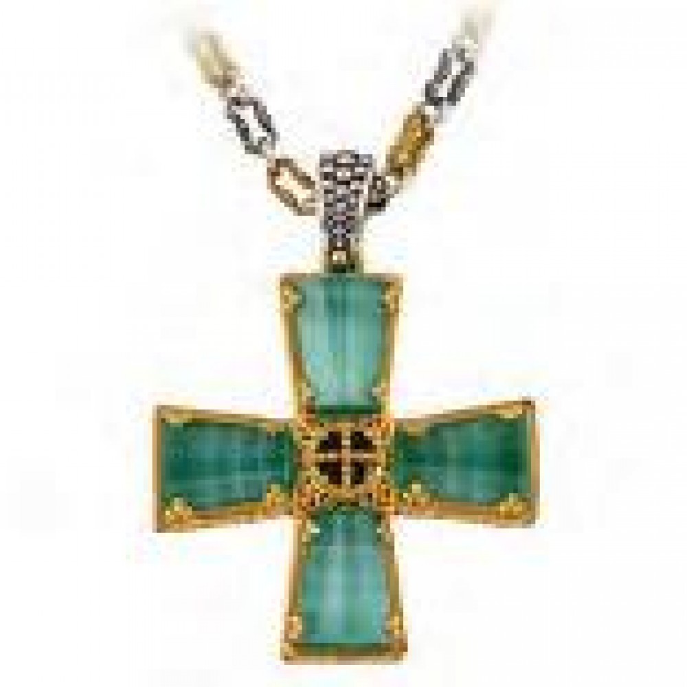 Sterling Silver Pendant with Cat Eye stones and Two-tone Chain M184-3