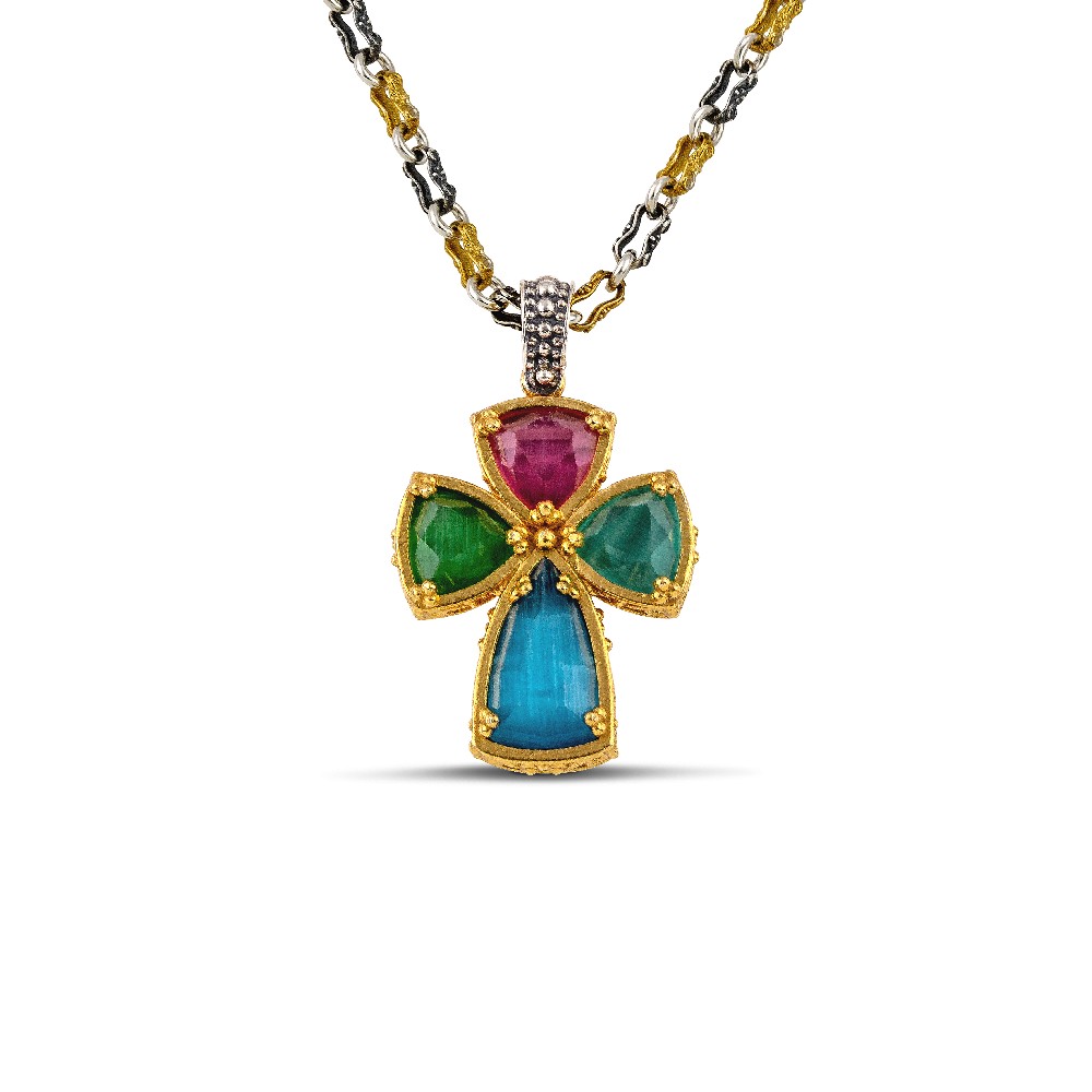 Sterling Silver Pendant with Cat Eye Stones M185-4