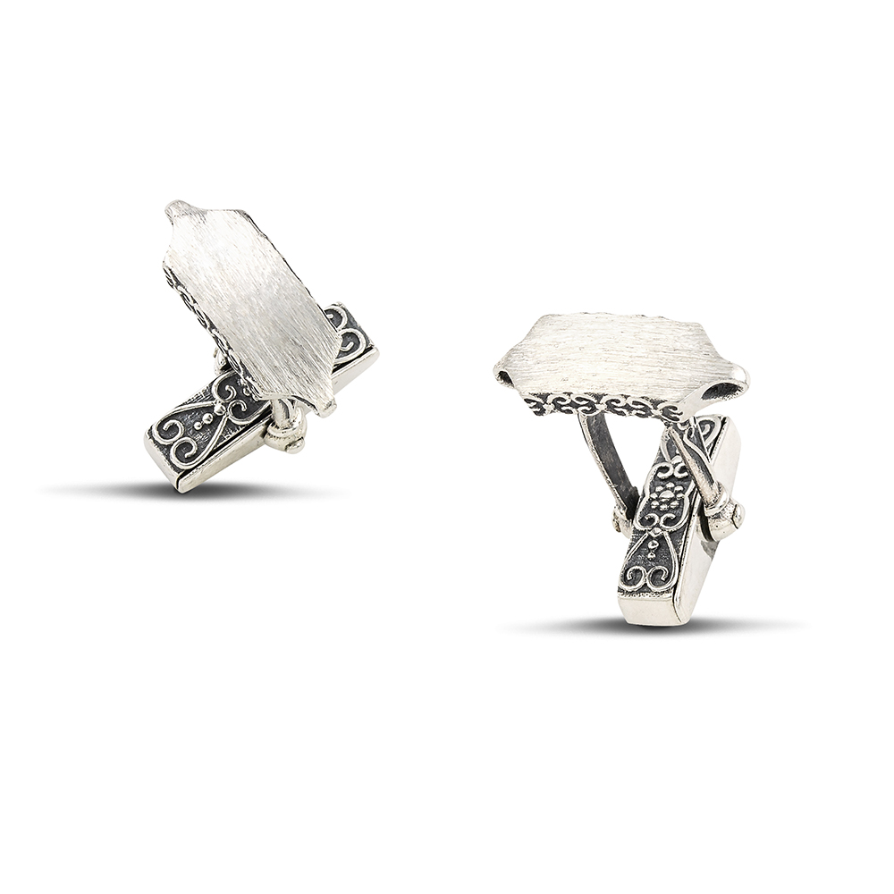 Sterling Silver Rectangular Cufflinks with Ornate Details MA150-1