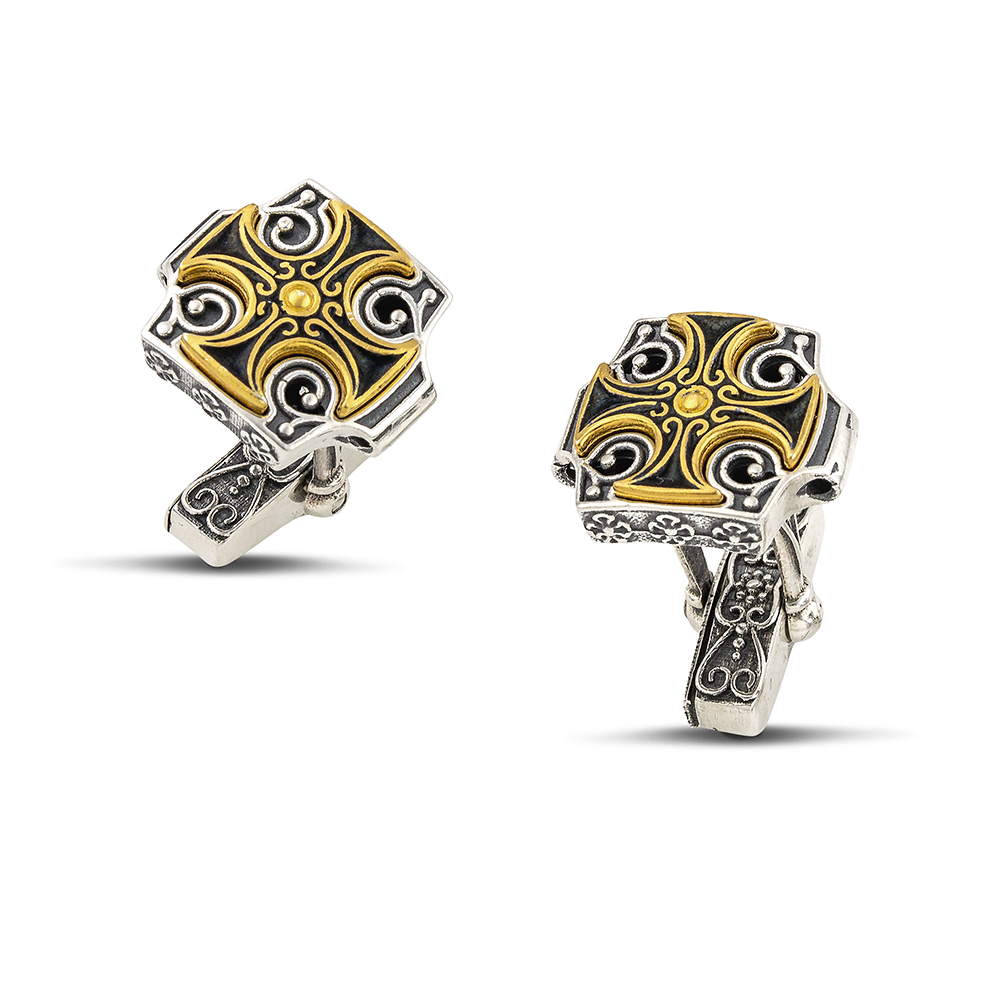 Maltese Cross Square Silver Cufflinks with Engraved Details MA151