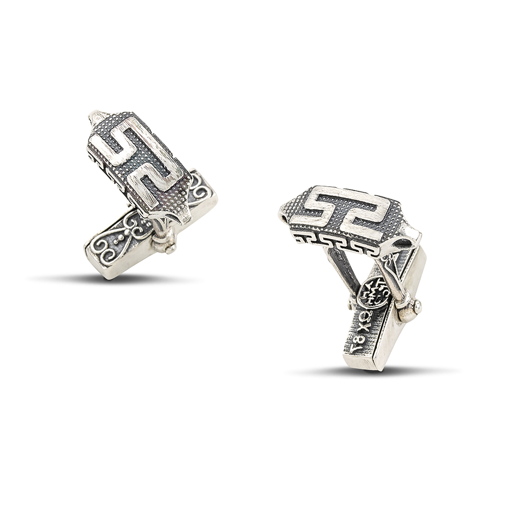 Rectangular Meander Sterling Silver Cufflinks MA152-1