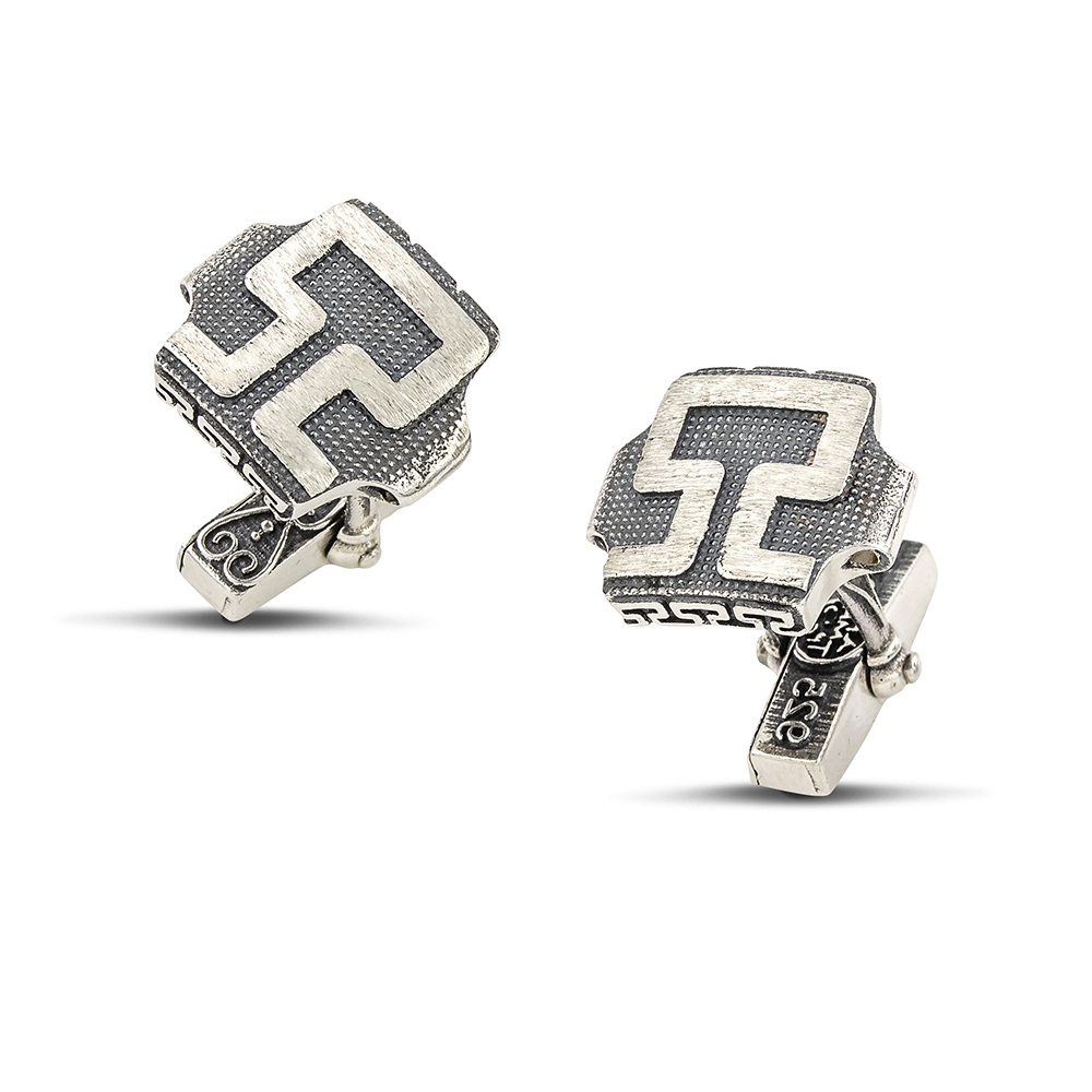 Square Meander Sterling Silver Cufflinks MA152