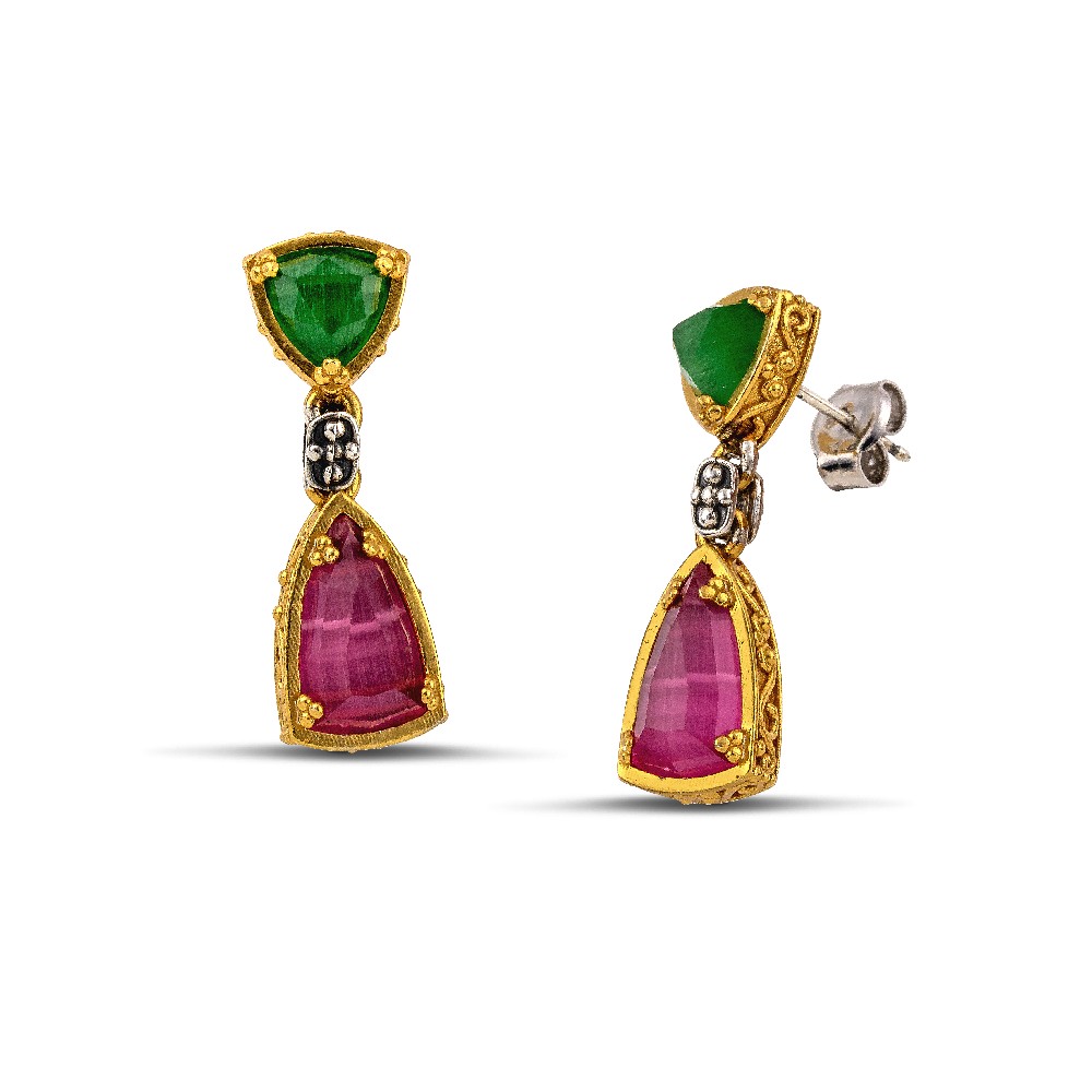 Stud Sterling Silver Earrings with Cat Eye stones S185-2